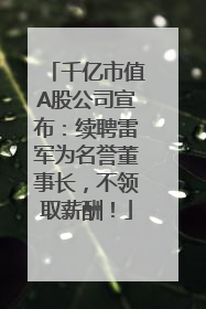 千亿市值A股公司宣布：续聘雷军为名誉董事长，不领取薪酬！