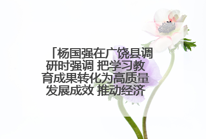 杨国强在广饶县调研时强调 把学习教育成果转化为高质量发展成效 推动经济稳健向好进中提质