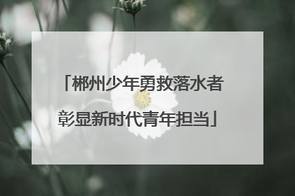 郴州少年勇救落水者 彰显新时代青年担当